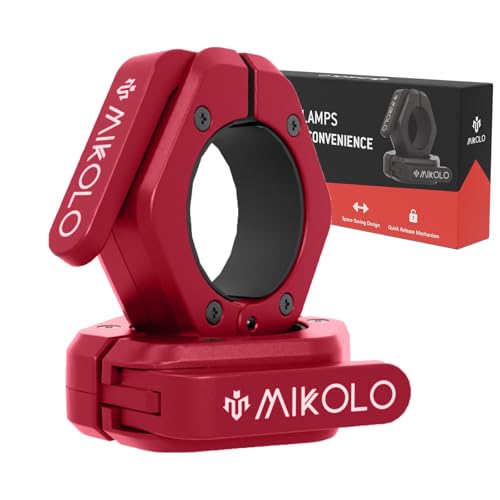 Mikolo Barbell Clamps,2-Inch Olympic Barbell Clips with Anti-Slip TPR Lining and Quick Release for Home and Gym Use(Non Magnetic Red)