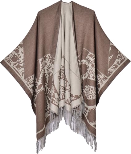 Image of Winter Fall Warm Pashmina Scarf Shawl for Women Long Large Scarve Jacquard Split Cape Shawl Wraps Poncho Sweater Soft Cape Women Poncho Shawl Cardigan Open Front Cape Wrap（2024052-3,130x150cm