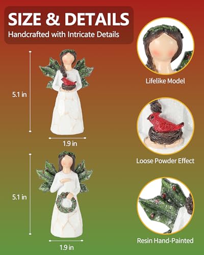 Image of GoGnome Set of 2 Sparkling Christmas Angel Figurines with Glitter Wings and Festive Accents - 5.1'' Ornaments Perfect for Holiday Decor Christmas Decorations (Xmas Angels)