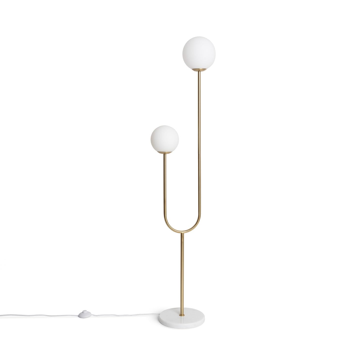 LEDKIA Lámpara de Pie Metal y Cristal Moonlight Brass 2 Focos Dorado | Diseño Moderno | 2 Focos E27 | Ideal para Salón y Dormitorio | Ahorro de Espacio | Acabados en Metal y Cristal
