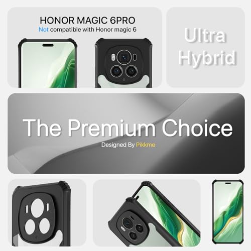 Image of Pikkme Crystal Clear Transparent Back Cover | Ultra Hyrbid | Full Camera Protection | Raised Edge | Bumper Case for Honor Magic 6 Pro 5G (Black)