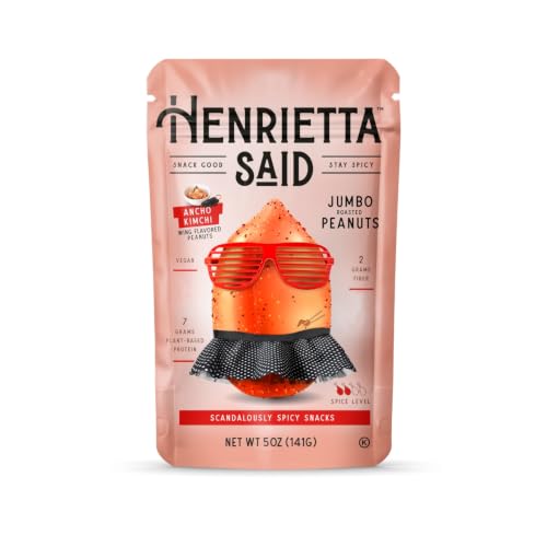 Image of Henrietta Said Wing-Flavored Peanuts - Truly Good Foods Snacking Nuts - Bold Flavors - Savory & Spicy - Jumbo Flavored Peanuts - Protein Packed Vegan Snack - 1 (5-oz) Pack - Ancho Kimchi