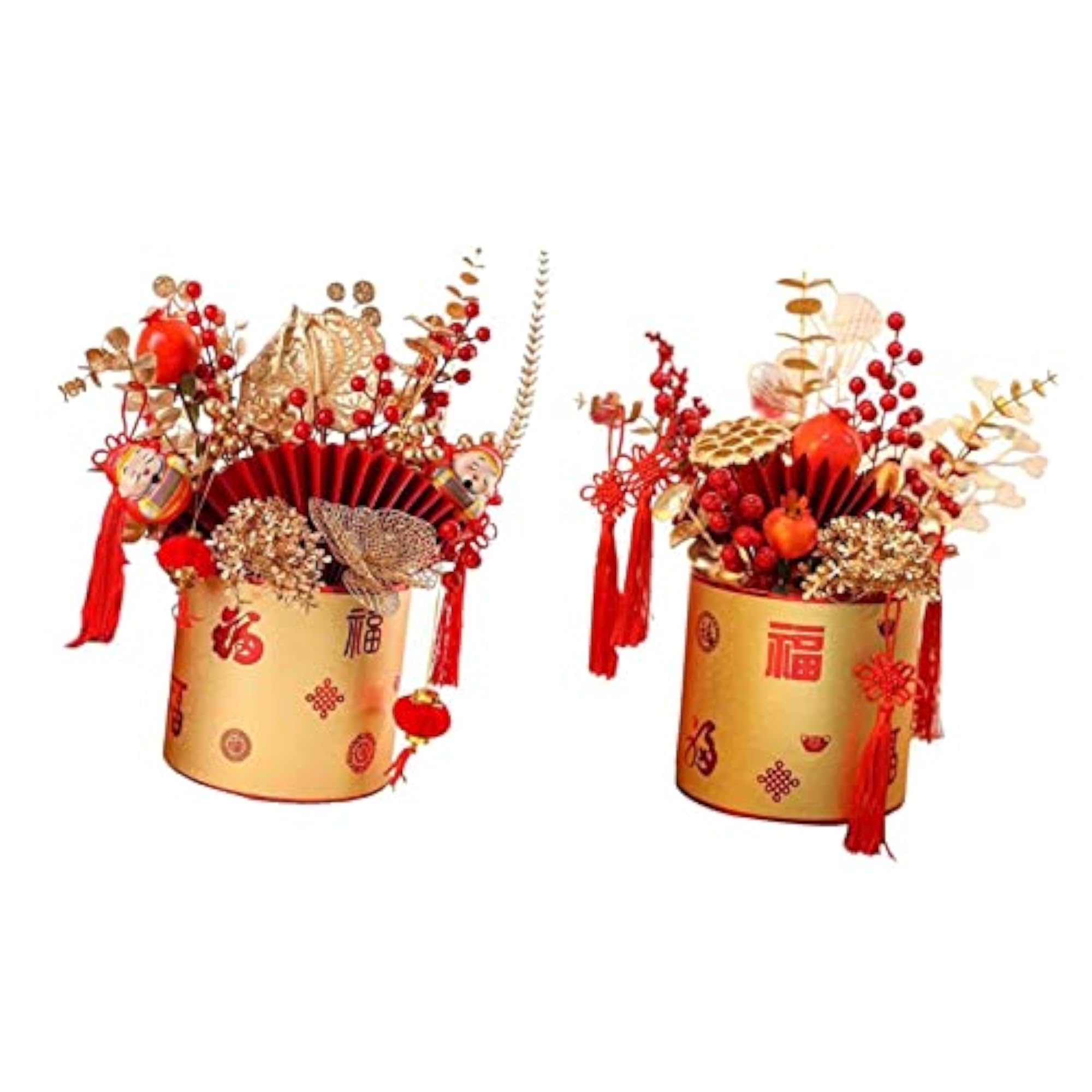 2X Simulation Red Berries Flowerpot Feng Shui Decoration