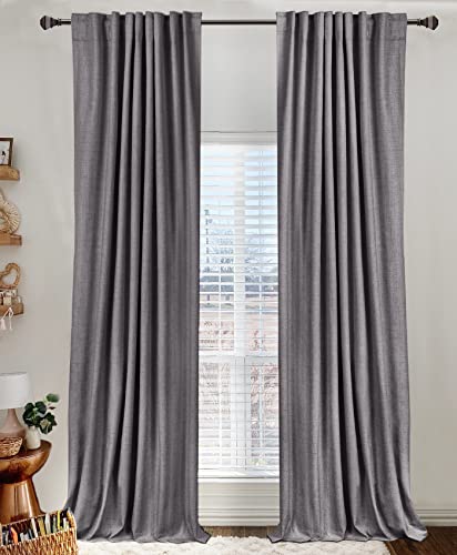 Image of 100% Blackout Shield Linen Blackout Curtains for Bedroom 90 Inches Long, Back Tab /Rod Pocket Living Room Drapes, Thermal Insulated Blackout Curtains 2 Panels Set, 50 inch W x 90 inch L, Darkgray