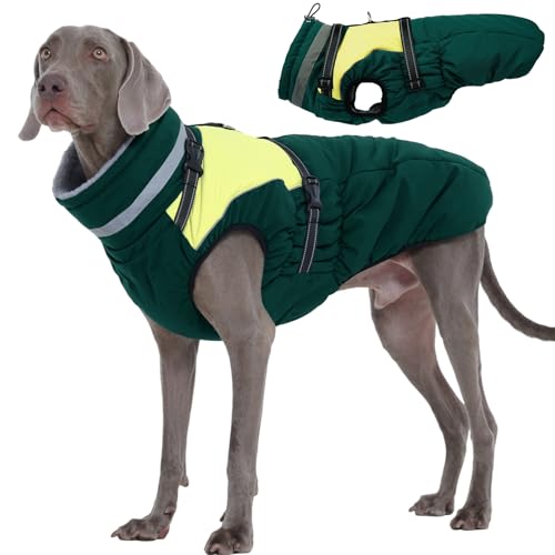 Kuoser Dog Coat, 2 in 1 Dog Jacket with Harness Built in, Winter Waterproof Puppy Puffer Jacket Snowsuit for Small Medium Large Dogs, Cold Weather Reflective Pet Fleece Vest with Zipper XXX-