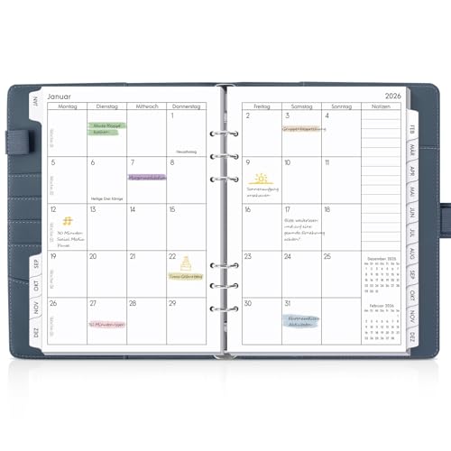 SKYDUE Kalender Ringbuch A5 Nachfüllbar Ringbuch A5 Nachfüllbar Planer 2026 Terminplaner 2026 Perfekt Für Schüler Und Berufstätige(Dunkelblau)
