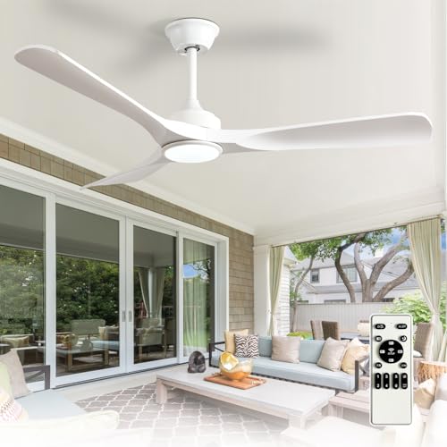 Image of Depuley Ceiling Fan with Light and Remote: 52 Inch White 3 Blade Outdoor Fans for Patios - Dimmable Indoor Fan with Remote Control Fandelier Ceiling FansUltra Quiet DC Motor Reversible 6 Speed Timer