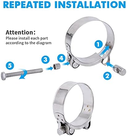 Alpha Rider 4 PCS Exhaust Pipe Clamp,60mm-63mmStainless Steel T-Bolt Hose Clamps,Heavy Duty Adjustable Exhaust Super Calipers for Construction, Truck, Marine and Motorcycle Exhaust
