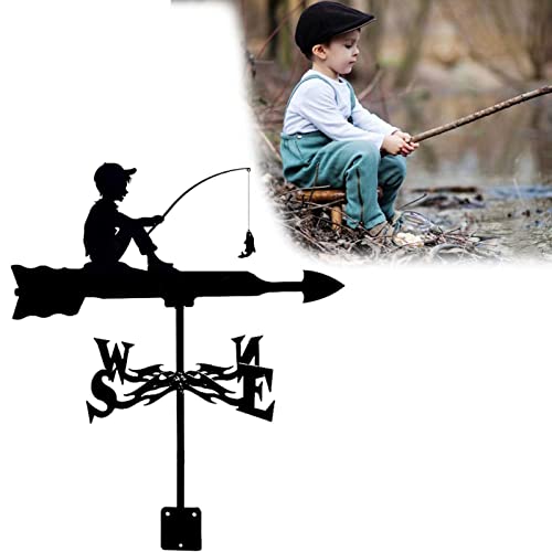 ZWP Deko Wetterfahne Metallsilhouette Yard Art Windrichtungsanzeiger Kit Outdoor Metallhalterung Wetterfahne,Kinderfischen,26x13.4 in Cover