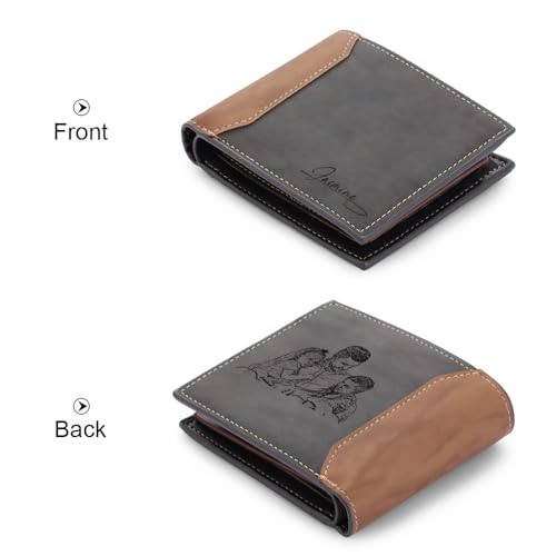 Custom Wallets with Photo for Men Personalized PU Leather Wallet Engraved Picture Name Alphabet for Dad Grandpa Husband Personalized Gifts for Fathers Day Christmas (Style 1)3