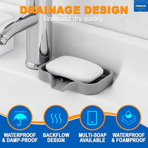 Image of FreshDcart Silicone Soap Holder for Kitchen & Bathroom, Quick-Drying Non-Slip Soap Dish, Sponge Organizer for Sink & Countertop, Durable, Easy to Clean (Grey, Pack of 1)