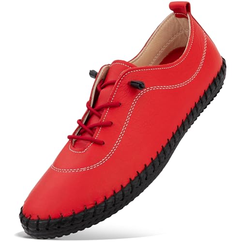 Women’s Fashion Sneakers - Light and Comfortable Leather Flat Sneakers for Everyday Use - Breathable Tennis Shoes with Soft Insoles