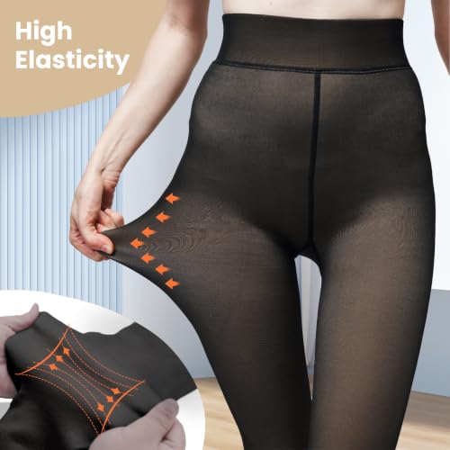 Image of Women Fleece Lined Tights Fake Translucent Sheer Thermal Tights | Winter High Waist Warm Pantyhose Leggings Sheer Thick Elastic Tights for Women