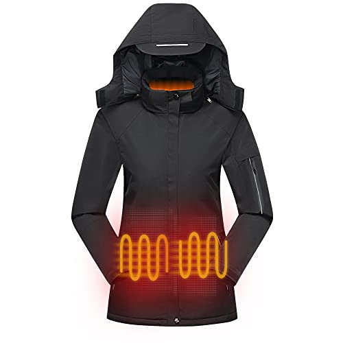 Men Heated Jacket Waterproof Heated jackets for Men Windproof Insulated Coat with Detachable Hood(Black,2XL)