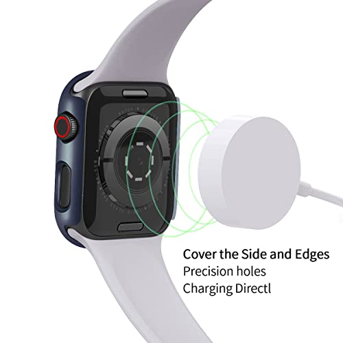 Image of HANKN 2 Pack Hard PC Case for Apple Watch Series 4 5 6 SE 44mm Tempered Glass Screen Protector Case, Full Coverage Shockproof Matte Iwatch Bumper Cover (Night Blue x 2, 44mm)