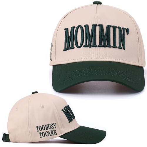 Image of Vintage Two-Tone Trucker Hat Adjustable Baseball Cap with Mommin Embroidery Ponytail Fit Unisex Outdoor Casual Headwear