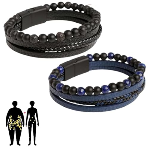 KIASRZN Natürliches Achatstein-Lederperlenarmband, natürliches Achatstein-Lederarmband zur Gewichtsreduktion, Volcanicx Wellness & Relief-Armband, verstellbares Magnetarmband (B+C)