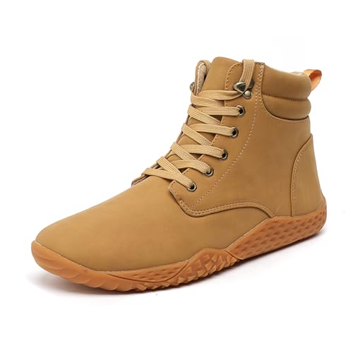 Men's Leather Platform Ankle Boots Casual Comfortable Lace Up Wide Toe Box Barefoot Booties Sneakers Lightweight Anti-Slip Outdoor Driving Walking Boots