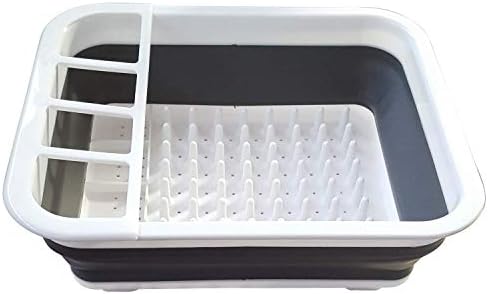 Glow Collapsible Dish Drainer  Durable and Compact Folding Portable Kitchen Sink Rack with Non Scratch Plate Grips and Cutlery Utensil Holders  Ideal for Home, Camping, Caravan and Travelling