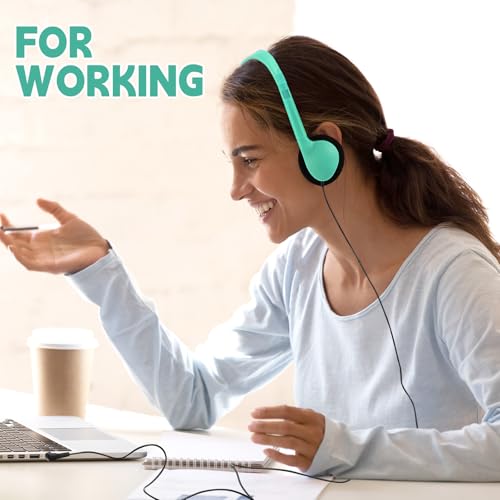 Image of Konohan 10 Pack Headphones Bulk Headphone for School Classroom Student Wired Headphones Adjustable with 3.5 mm Jack for Adults (Emerald Green)