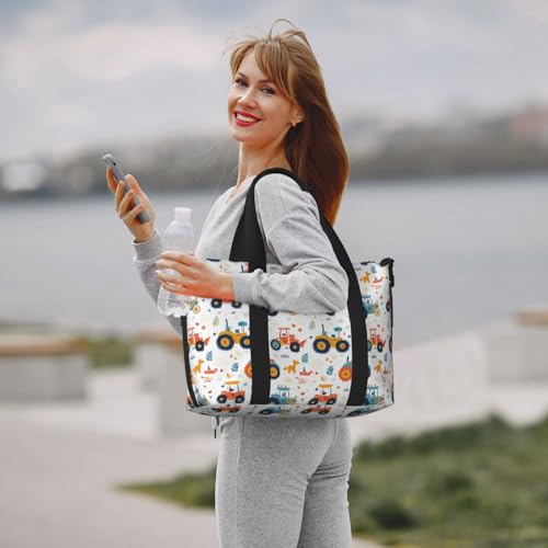 Laptop Tote Bag for Women Work - Cute Cartoon Tractor Print Weekender Overnight Bags for Women Travel, Gym Duffle Bag for Men, Personal Item Crossbody Travel Bags for Men Carry On 5