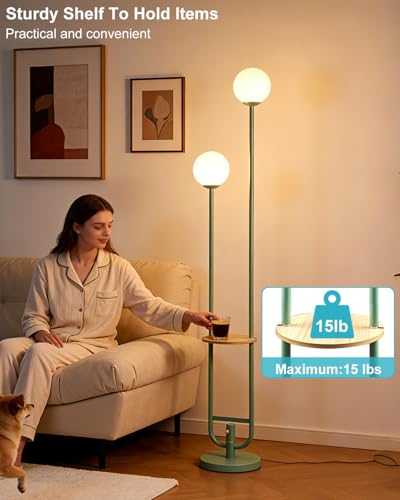 Image of Lightdot 63IN Green Floor Lamp 2 Globe Mid Century Standing Lamps with Bulbs Included Unique Vintage Dimmable Tall Floor Lamp with 5Lbs Heavy Base for Living Room /Wedding /Sofa Beside /Corner Decor