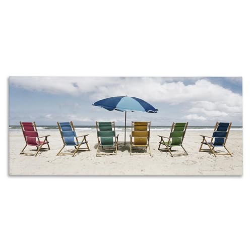 Colorful Beach Chairs Coastal Landscape, 20 x 48 Inch Canvas Wall Art