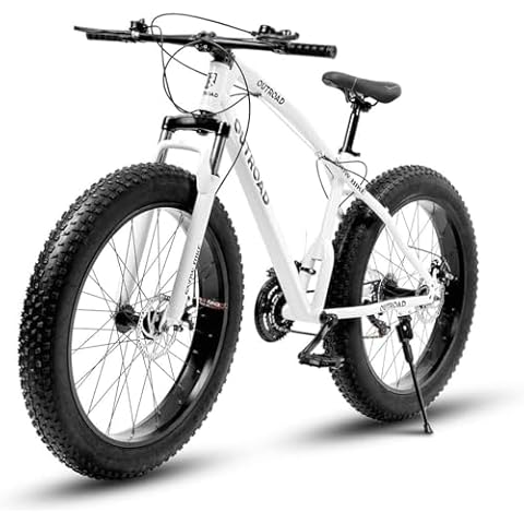 Omelaza 26 Inch Fat Tire Mountain Bike with Dual Disc Brakes, 4 Inch Wide Tires with 21 Speeds, High-Carbon Frame, Mountain Bicycle for Men and Women, Front Suspension Beach Bike for Adult White Cover