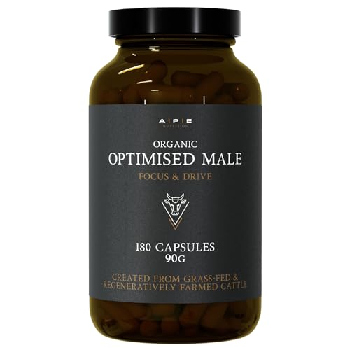 APE Nutrition Organic Optimised Male | 180 Capsules | 100% Grass-Fed Beef Reproductive Organs & Liver Mens Premium Hormone Supplement | Boost Male Vitality & Energy | Gym Supplements for Men