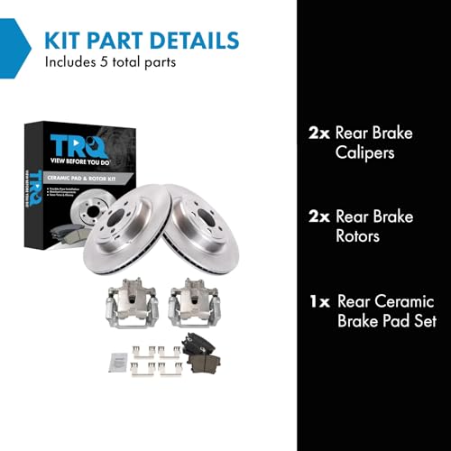 Image of TRQ Rear Brake Pad and Rotor Set Ceramic Solid Rotors Calipers Compatible with 2006-2011 2014 Dodge Charger 2007-2008 Magnum