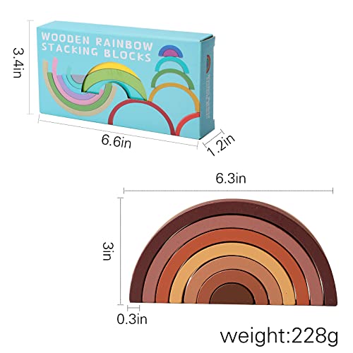 Wooden Rainbow Stacker Nesting Puzzle Blocks, 7Pcs Wooden Sorting & Stacking Toys For Toddlers, Building Blocks Set Early Educational Montessori Matching Toys For Preschool Boys Girls #TOP6