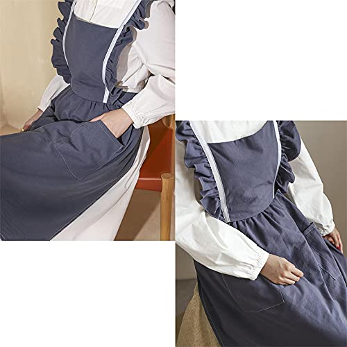 Ssxx Washable Cotton Cross Back Kitchen Cooking Aprons For Women With Pockets Cute For Baking Painting Gardening Cleaning (Dark Gray-Lacy) #TOP3