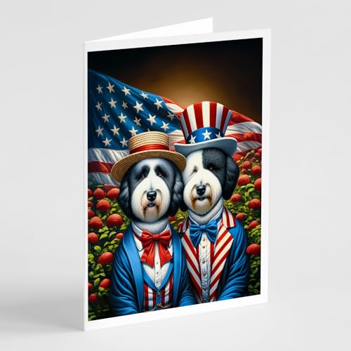 Caroline's Treasures All American Old English Sheepdog Greeting Cards Pack of 8 Blank Cards with Envelopes Whimsical A7 Size 5x7 Blank Note Cards