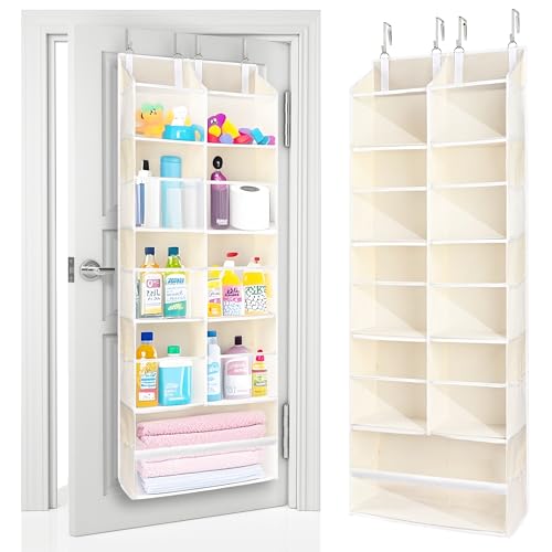 Image of ULG Over the Door Organizer, 5-Tier Extra Large Hanging Storage with 10 Mesh Pockets, 100 lbs Capacity, Heavy Duty Door Organizer for Closet, Bedroom, Nursery Storage, Beige