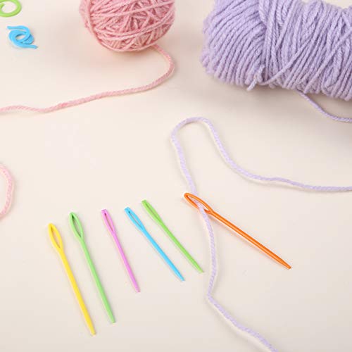 Locking Stitch Markers, 20 Pcs Large Stitch Marker Rings, Adjustable Knitting Loops, 3 Pcs Large Eye Plastic Sewing Needles For Weaving And Sewing Diy And Handmade Crafts #TOP2