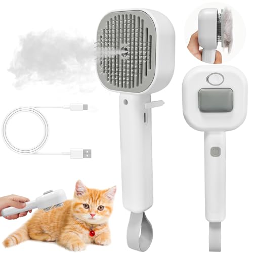 Cepillo para gatos con vapor, cepillo para perros para mascotas, cepillo para mascotas, cepillo con botón de liberación para el cuidado de las mascotas para eliminar el pelaje, la suciedad y el pelo