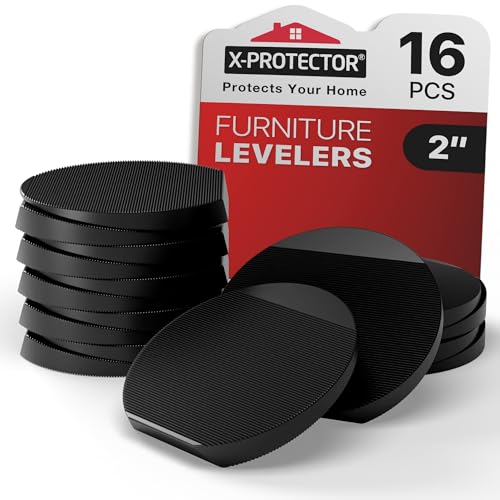 X-Protector 16 PCS 2" Black Rubber Furniture Levelers - Stop Wobbling, Prevent Damage & Noise - Multi-Purpose for All Furniture Types