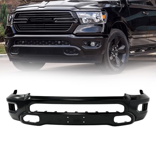 DTANNCCE Front Bumper Face Bar Compatibe with 2019-2024 Dodge RAM 1500 W/fog light hole Replacement for 5ZB41TZZAD CH1002406 (3-Piece Design Black)