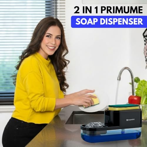 Image of Ranox Soap Dispenser for Kitchen Sink Accessories, Dish Wash Liquid Dispenser Pump 400ml with Sponge Holder, Bathroom Soap Dispensers, Kitchen Sink Organizer