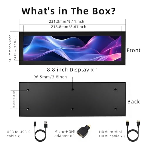 Image of iPitstBit 8.8 Inch Touchscreen Monitor, 1920x480 PC Temperature Display, PC Sensor Panel Display, IPS USB Mini Screen for Raspberry Pi, AIDA64 CPU RAM Data Monitor ARGB Computer Case