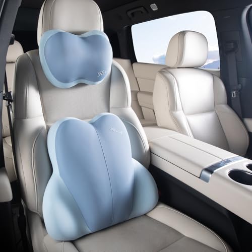 Image of FLORICH Lumbar Support with Car headrest Back Pillow for Chairs Headrest Pillow for Car Ergonomic Ultrathick Memory Foam Back Pillow for Office Chair (Blue)