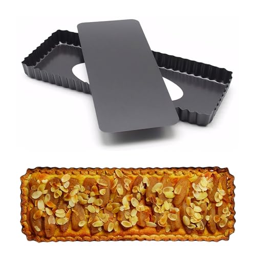 Moulle a Tarte Rectangulaire, Moule à Tarte en Acier Au Carbone, Moules à Tartelettes, avec Base Amovible, Antiadhésif Quiche Pan Rectangulaire, pour Gâteaux...