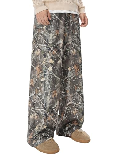 GORGLITTER Men's Baggy Camo Pants Y2K Graphic Wide Leg Sweatpants Grunge Drippy Streetwear Joggers
