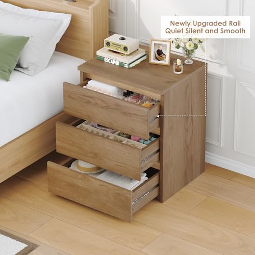 Image of FOTOSOK Nightstand Set of 2 Nightstand with 3 Drawers, Bedside Table Night Stand for Bedroom with Cut-Out Handle, Sofa Side Table 3 Drawer Nightstand for Bedroom, 17.7W*15D*21.7H, Wooden Grain