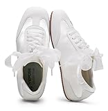 Vepose Women's Satin & Suede Gat Sneakers - White Retro Classic Fashion Trainers Ribbon Laces - Lightweight Memory Foam & Non-Slip Comfort Walking Shoes Travel Everyday, Size 9M US (CJY8202 White 09)