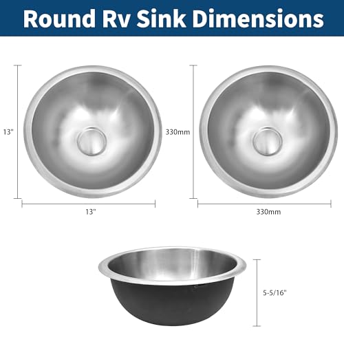 Image of RV Kitchen Sink,13 inch x 13 inch Stainless Steel Bar Sink,13 Inch Small Kitchen Sinks with Oval Features for Bathroom,Outdoor,RV and Bar, Included with Kitchen Sinks Drain Assembly