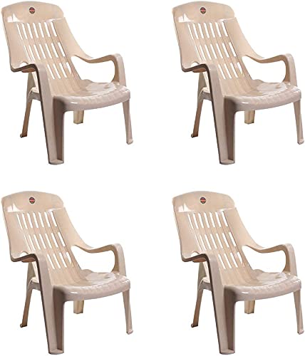 ADINATH FURNITURE MALL Cello Comfort Strong and Durable Relaxing Plastic Chairs ( Comfort_WBN , Beige) - Set of 4