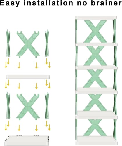 Image of 6 Layer Stackable Plastic Shoe Rack Shelf with Interlocking X-Frame Supports and Square Shelves, Multi-Tier Modular Storage Organizer for Shoes