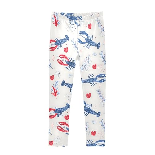 Blue Lobster Heart Girls Leggings Soft Stretch Workout Yoga Dance Pants for Kids Casual Tights