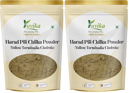 Image of Yuvika Harad Pili Chilka Powder - Haritaki Powder - Harad Badi Chilka - Yellow Terminalia Chebula 100 Grams (Pack of 2)